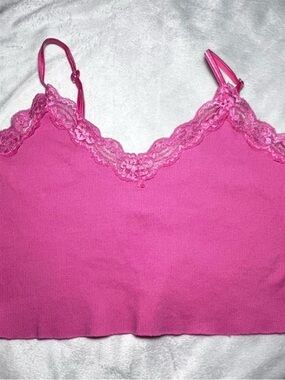 Hot Pink Lace Trim Cami Crop Top